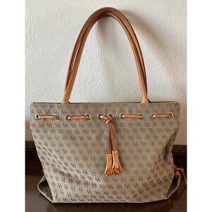 Vintage DOONEY AND BOURKE Handbag Purse Leather/Wool Bl. Monogram Brown‎